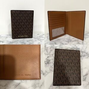 Michael Kors Brown coated canvas logo passport card holder